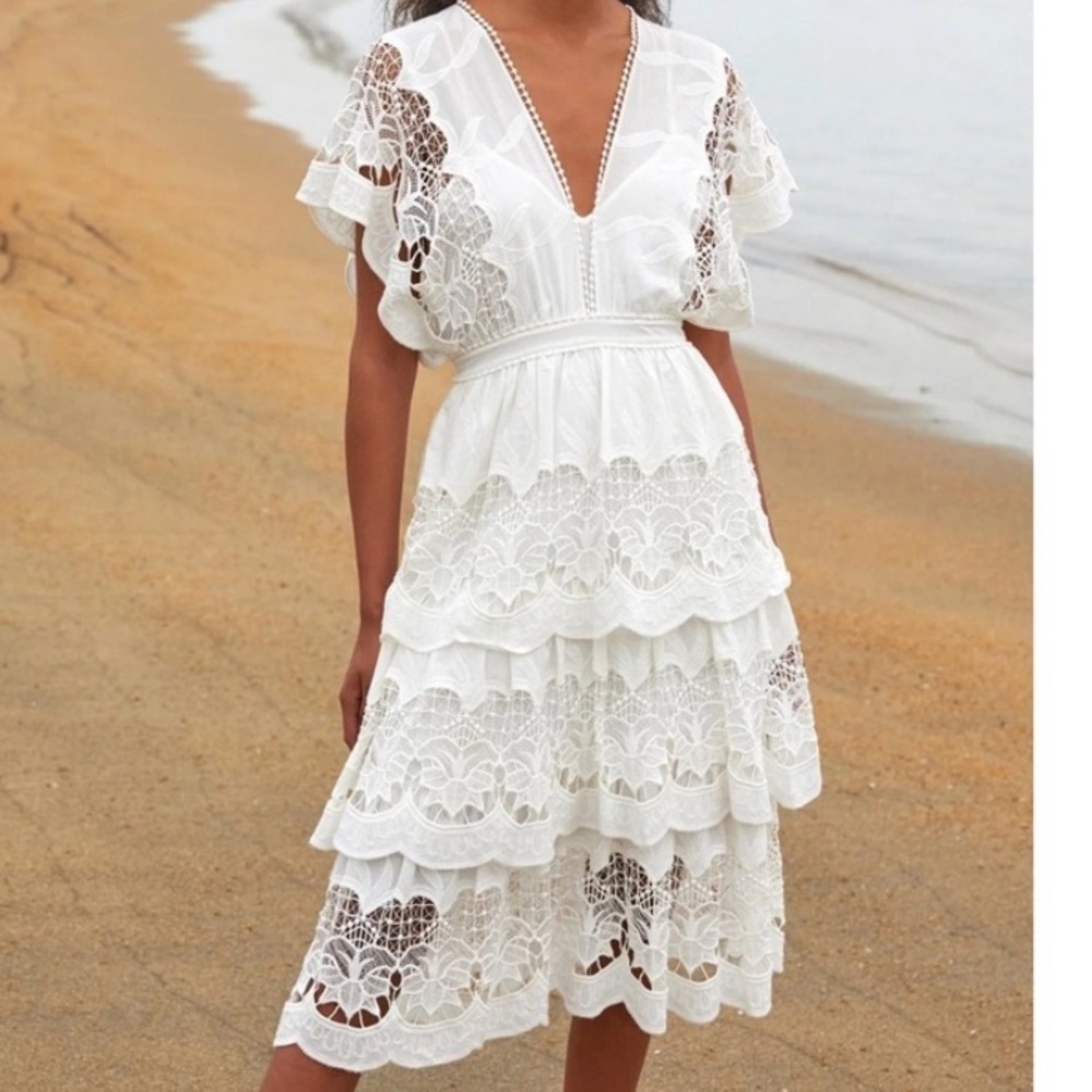 FARM Rio Richelier Midi Dress in White
